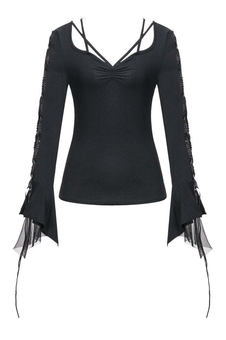 Gothic T-shirt with half mesh sexy sleeves TW148 – DARK IN LOVE