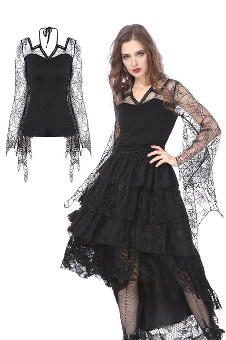 Gothic characteristic neck T-shirt with spider bat sleeves TW152 - Gothlolibeauty