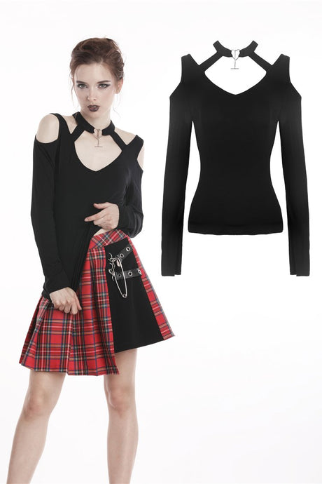 Punk off-shoulder heart neck T-shirt TW194 - Gothlolibeauty