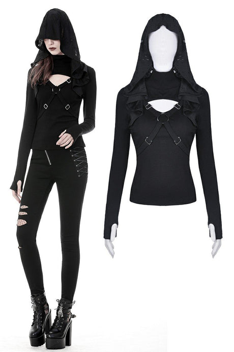 Punk cross connection front hooded women top TW250 - Gothlolibeauty