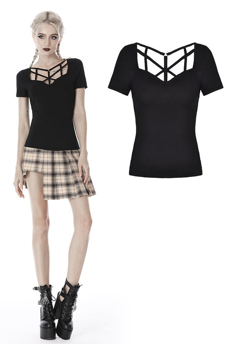 Punk women hollow chest short sleeves T-shirt TW259 - Gothlolibeauty