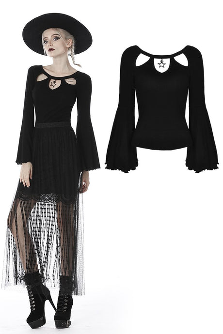 Black three hollow on chest big sleeves T-shirt TW262 - Gothlolibeauty