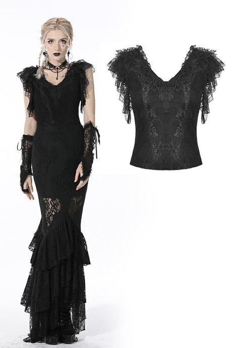 Gothic sexy lace ruffle short sleeves top TW319